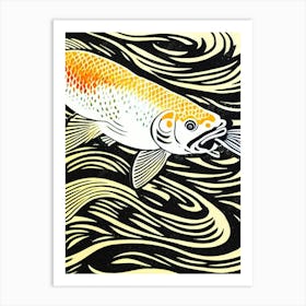 Koi Fish Linocut Art Print