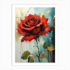 A Single Red Rose Alcohol Ink Art Print