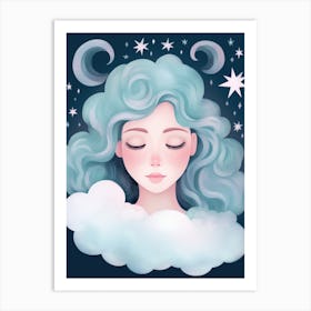 Dreaming Girl On A Cloud Art Print