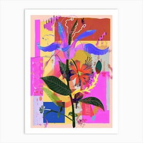 Canterbury Bells 4 Neon Flower Collage Art Print