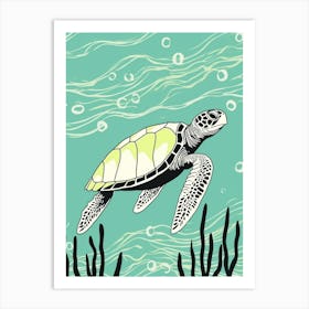 Simple Aqua Sea Turtle Illustration 1 Art Print