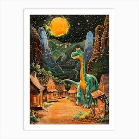 Dinosaur In A Western Town Lllustration 3 Art Print