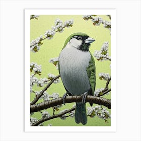 Ohara Koson Inspired Bird Painting House Sparrow 1 Art Print
