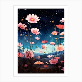 Cosmos Wildflower With Starry Sky, South Western Style (3) Art Print