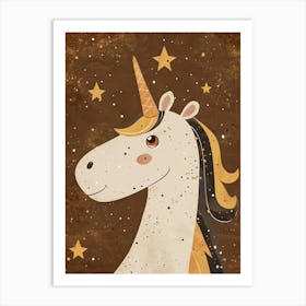 Unicorn With The Stars Brown Mustard Art Print