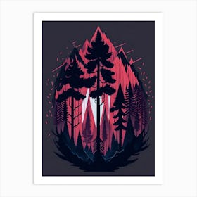 A Fantasy Forest At Night In Red Theme 71 Art Print