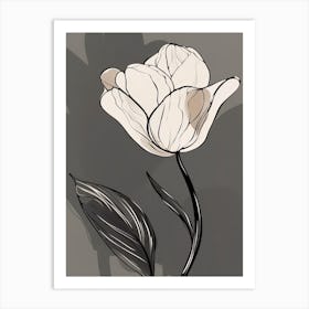Line Art Tulips Flowers Illustration Neutral 1 Art Print