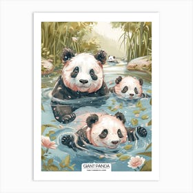 Giant Panda Family Swimming In A River Poster 2 Art Print