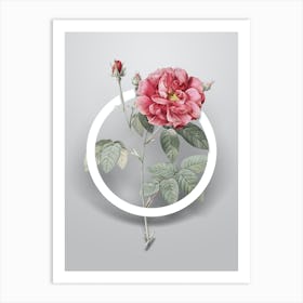 Vintage French Rose Minimalist Floral Geometric Circle on Soft Gray n.0002 Art Print