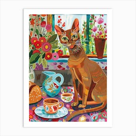 Tea Time With A Abyssinian Cat 3 Art Print