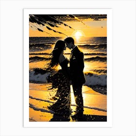 Couple Kissing At Sunset 3 Art Print