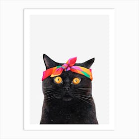Black Cat With Bandana Art Print