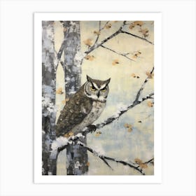 Vintage Winter Animal Painting Owl 2 Art Print