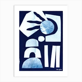 Blue Cyanotype Abstract Collage 3 Art Print