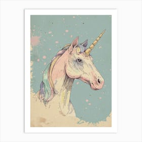Pastel Unicorn Storybook Style Illustration 1 Art Print
