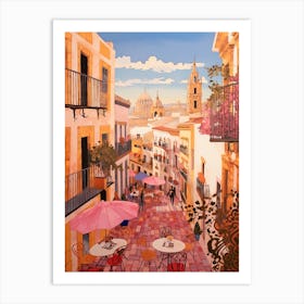 Seville Spain 2 Vintage Pink Travel Illustration Art Print
