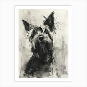 Skye Terrier Dog Charcoal Line 1 Art Print