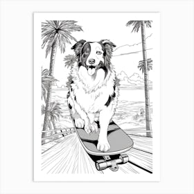 Australian Shepherd Dog Skateboarding Line Art 4 Art Print
