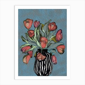 FLORA NIGHTS - "Into the Garden" Abstract Flowers with Striped Vase by "COLT X WILDE"  Art Print