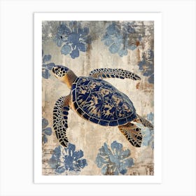 Blue Ornamental Sea Turtle 1 Art Print