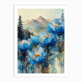 Blue Anemones Flowers Expressionism Pt. 2 Art Print