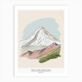 Pico De Orizaba Mexico Color Line Drawing 8 Poster Art Print