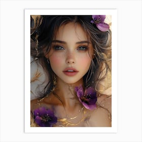 Beautiful Girl With Purple Flowers 2 Art Print