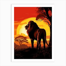 African Lion Sunset Silhouette 5 Art Print