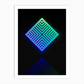 Neon Blue and Green Abstract Geometric Glyph on Black n.0446 Art Print