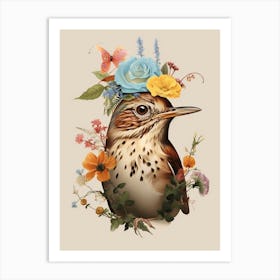 Bird With A Flower Crown Hermit Thrush 1 Art Print