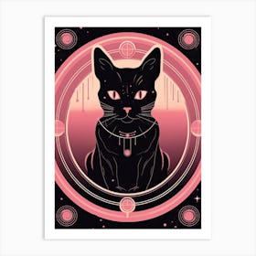 Strenght Tarot Card, Black Cat In Pink 1 Art Print