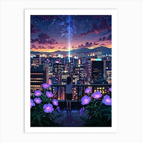 Anime City At Night aesthetic 1 Art Print