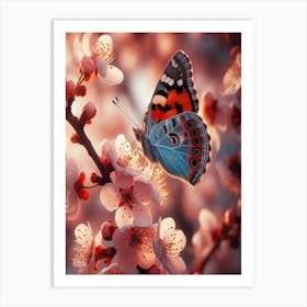 Butterfly On Cherry Blossoms 1 Art Print