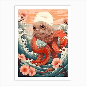 Otter Animal Drawing In The Style Of Ukiyo E 1 Art Print