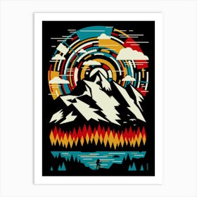 Outdoors Futuristic Mountains - Retro Art Print