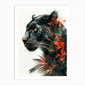 Double Exposure Realistic Black Panther With Jungle 29 Art Print