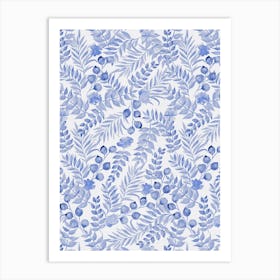 Bloomery Decor Blue Watercolor Foliage And Flowers Art Print