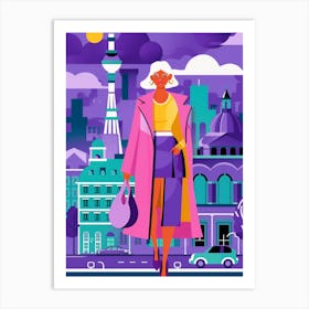 Fashion Girl Walking In The City Art Print