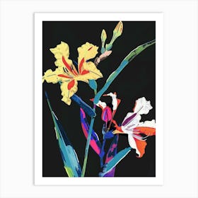 Neon Flowers On Black Gladiolus 2 Art Print