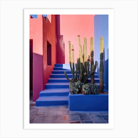 Cacti On Indigo Blue Wall Summer Photography Art Print