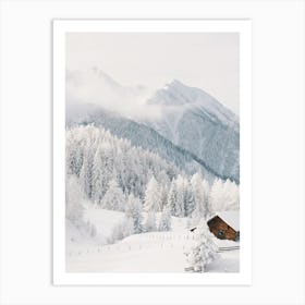 Snowy Mountain Cabin Art Print