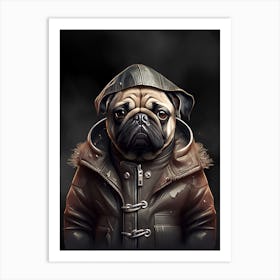 Cute Dog Bulldog Wearing Jacket Portrait Art Print