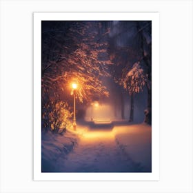 Winter Night In The Park 2 Art Print