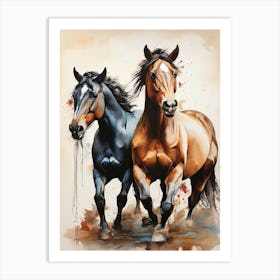 Two Horses Running 15 Art Print