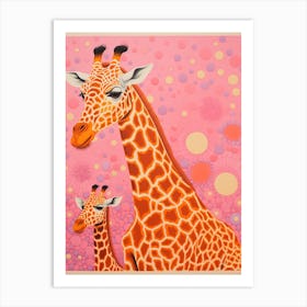 Giraffe & Calf Dot Pattern 3 Art Print