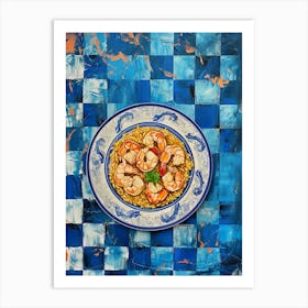 Seafood Risotto Blue Checkerboard Art Print