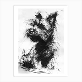 Skye Terrier Dog Charcoal Line 3 Art Print