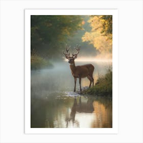 Buck Standing In A River. Generated AI. Art Print Poster