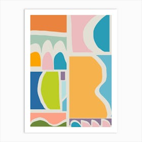 Colorful Aesthetic Playful Abstract Geometric Paper Cut Shapes Art Print