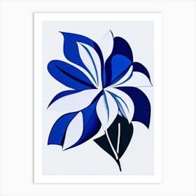 Flower Symbol 1 Blue And White Line Drawing Art Print
